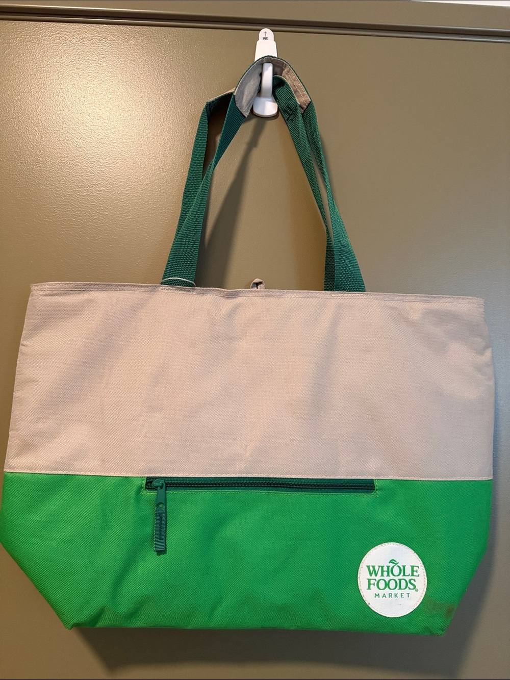 Whole Foods Market Green and Beige Two-Tone Canvas Tote